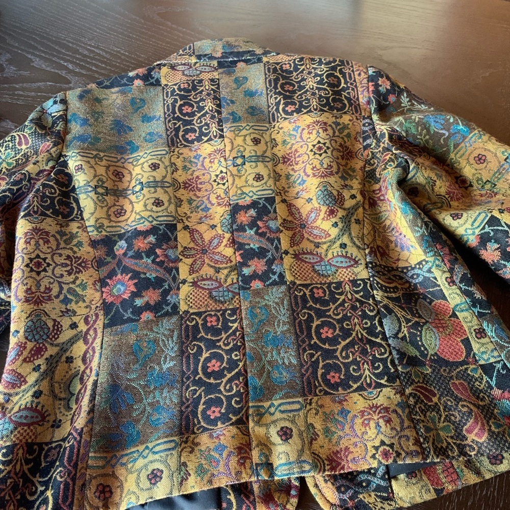 Diamonds & Pearls lined blazer patchwork gold pockets size Petite Medium / PM - Picture 5 of 14